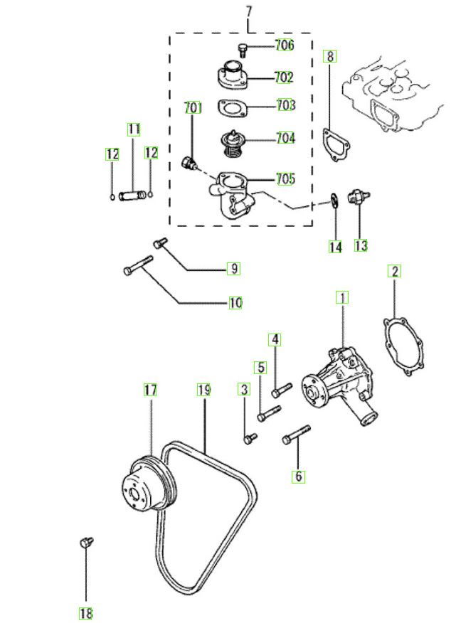 Schema pompe à eau Casalini moteur Mitsubishi L2E