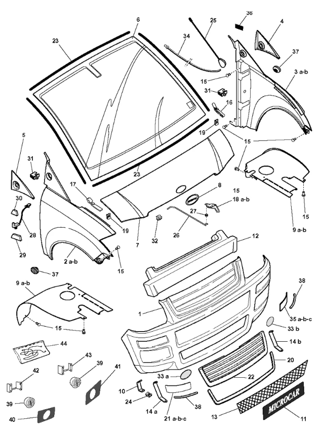 Schéma Pare-brise Microcar Mc1 et Mc2 1000582