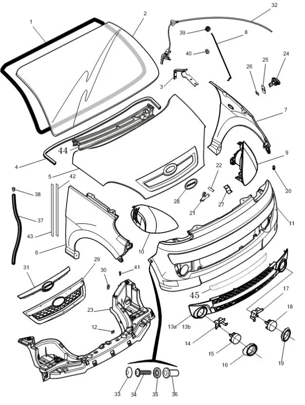 Schéma Pare-brise Microcar Mgo 1 et Mgo 2