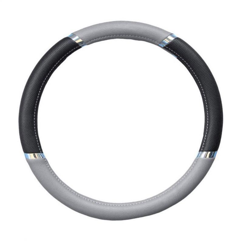 Grey and black steering wheel cover