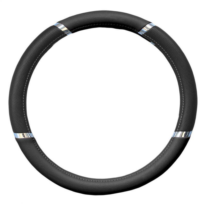 Black leatherette steering wheel cover